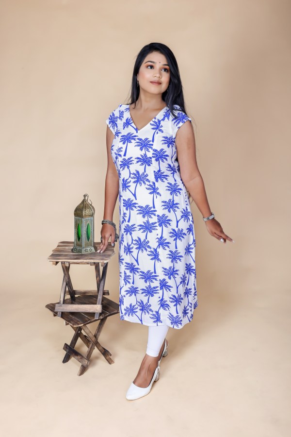 White Kurti Maternity Top - Tree design