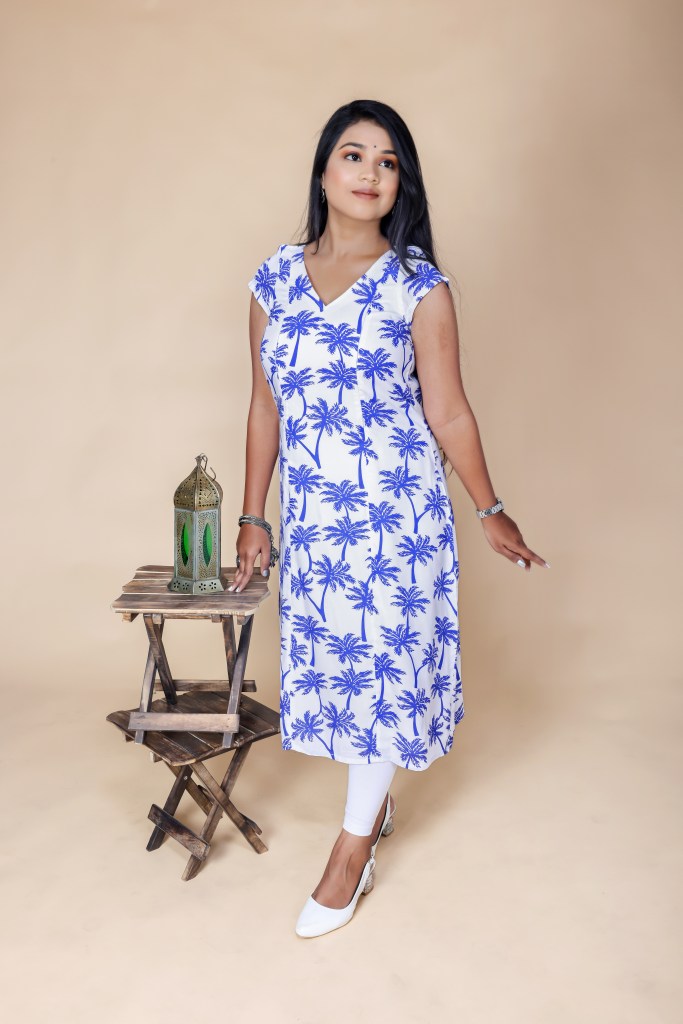 White Kurti Maternity Top - Tree design