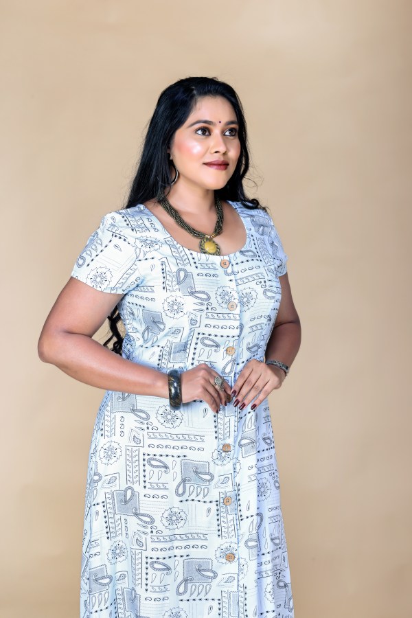 Blue Front Button top with Art prints