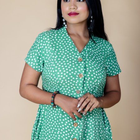 Green Front Button Top
