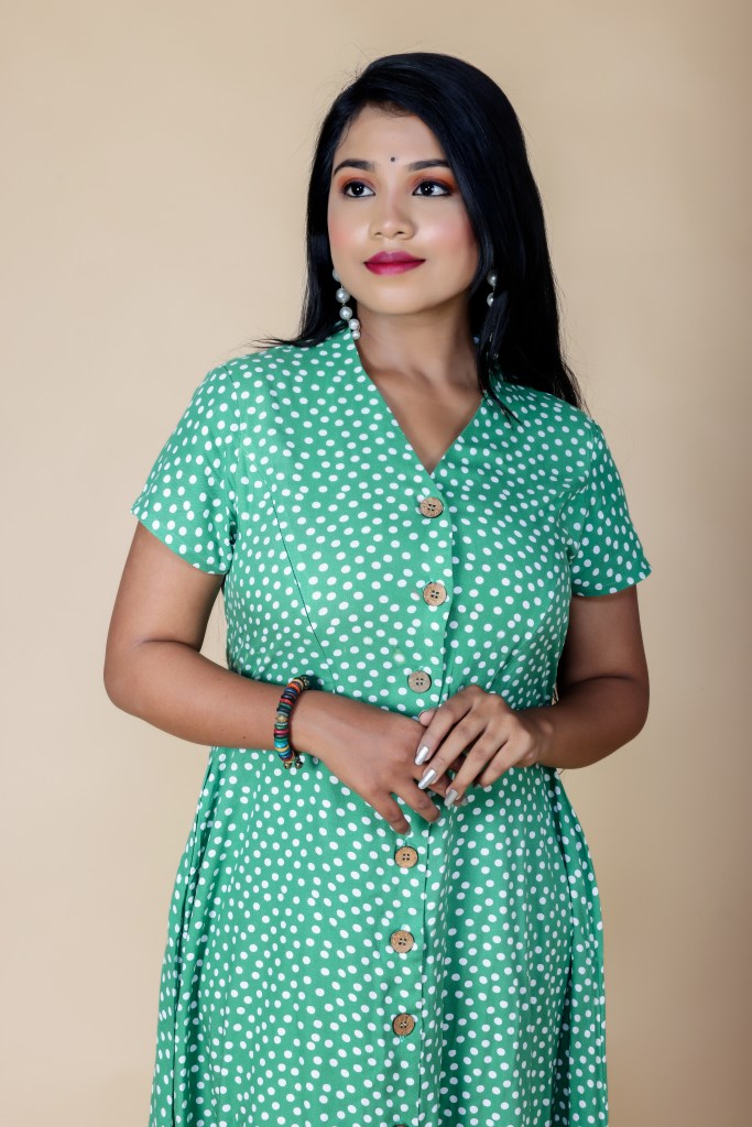 Green Front Button Top