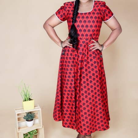 RED GEORGETTE MATERNITY GOWN