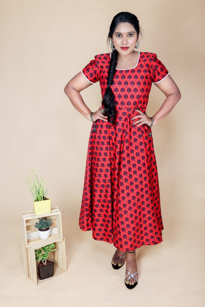 RED GEORGETTE MATERNITY GOWN