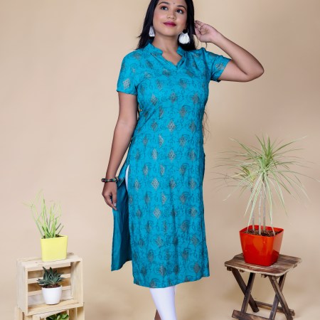 Blue Cotton Kurti Top