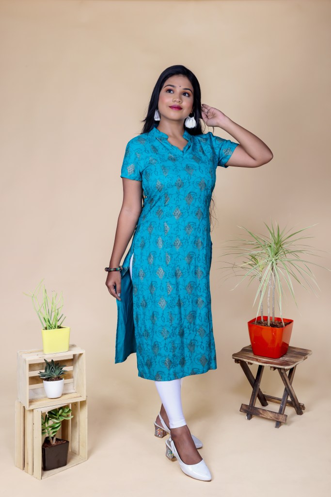 Blue Cotton Kurti Top