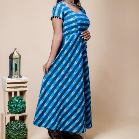 Blue Ikkat Striped Gown