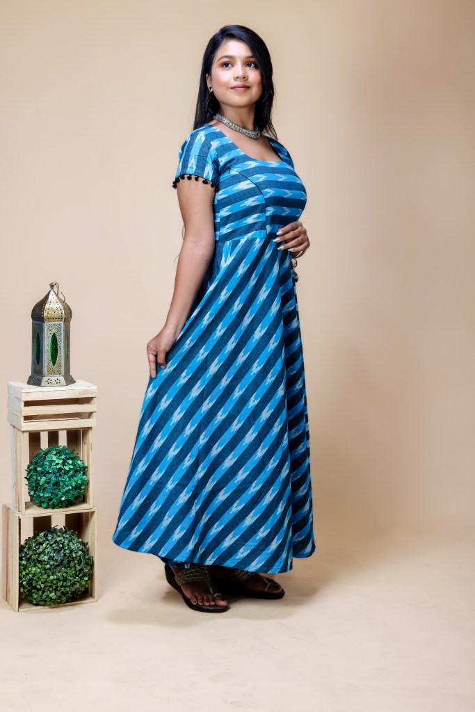 Blue Ikkat Striped Gown