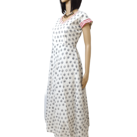 Block Printed Anarkali pure cotton White Maternity Kurti [Long] with flower prints