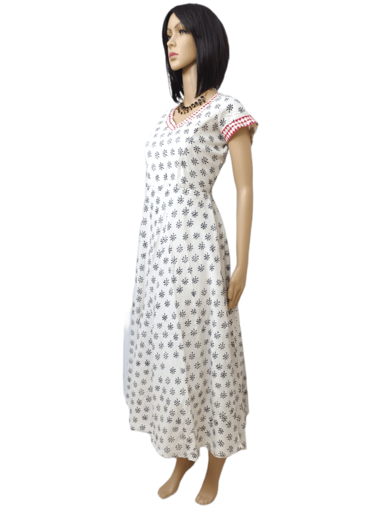 Block Printed Anarkali pure cotton White Maternity Kurti [Long] with flower prints