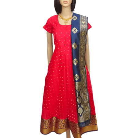 Silk Anarkali Red Maternity Kurti [Long] with gold dots