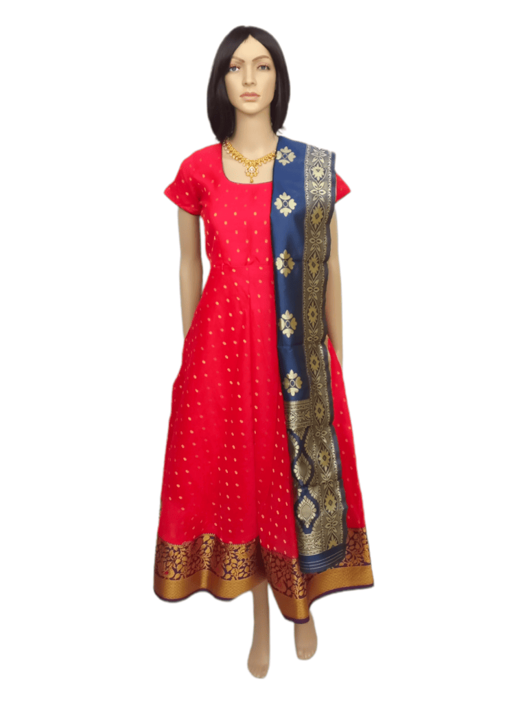 Silk Anarkali Red Maternity Kurti [Long] with gold dots