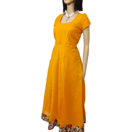 Orange Synthetic Anarkali Maternity Kurti [Long]