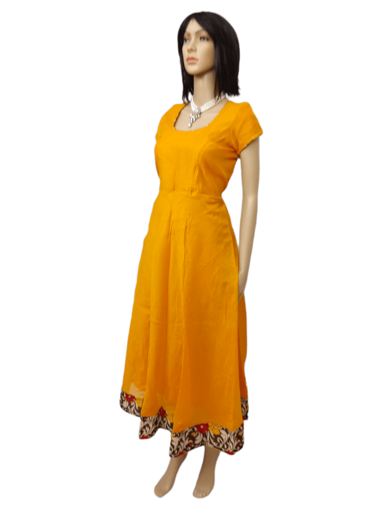 Orange Synthetic Anarkali Maternity Kurti [Long]
