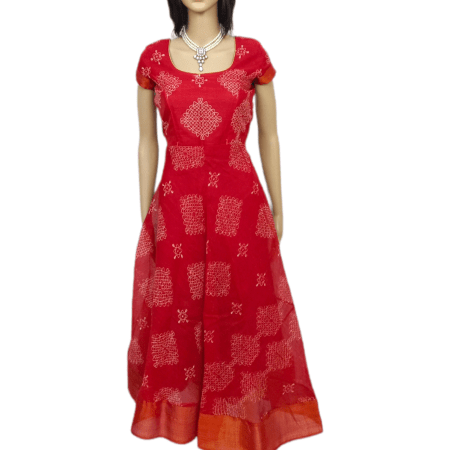 Rangoli print Soft Synthetic Anarkali Red Maternity Kurti [Long]