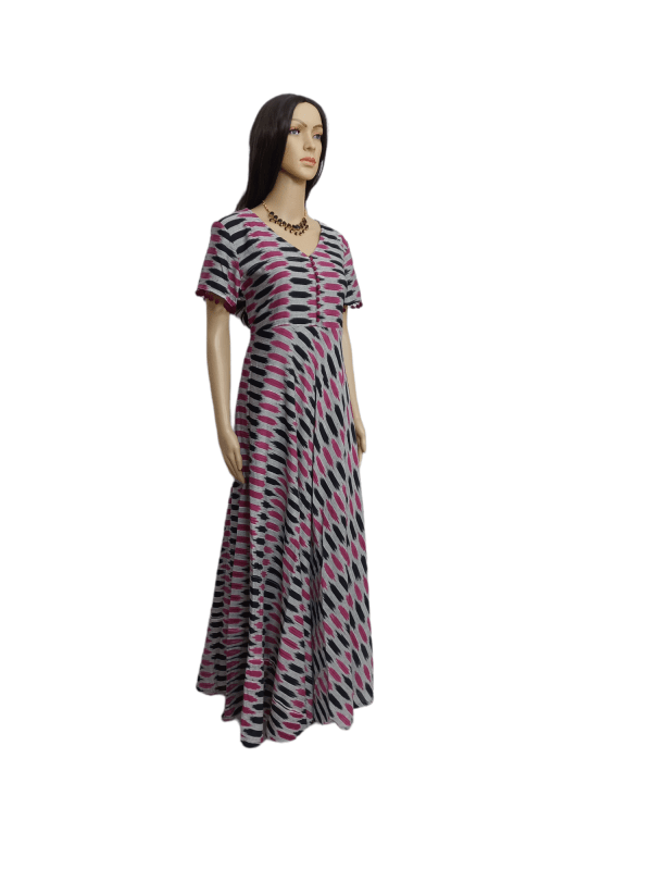 Gray Ikkat cotton Anarkali Kurti [Long] with modern prints