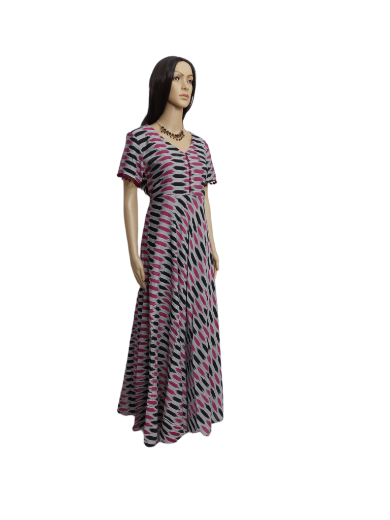 Gray Ikkat cotton Anarkali Kurti [Long] with modern prints