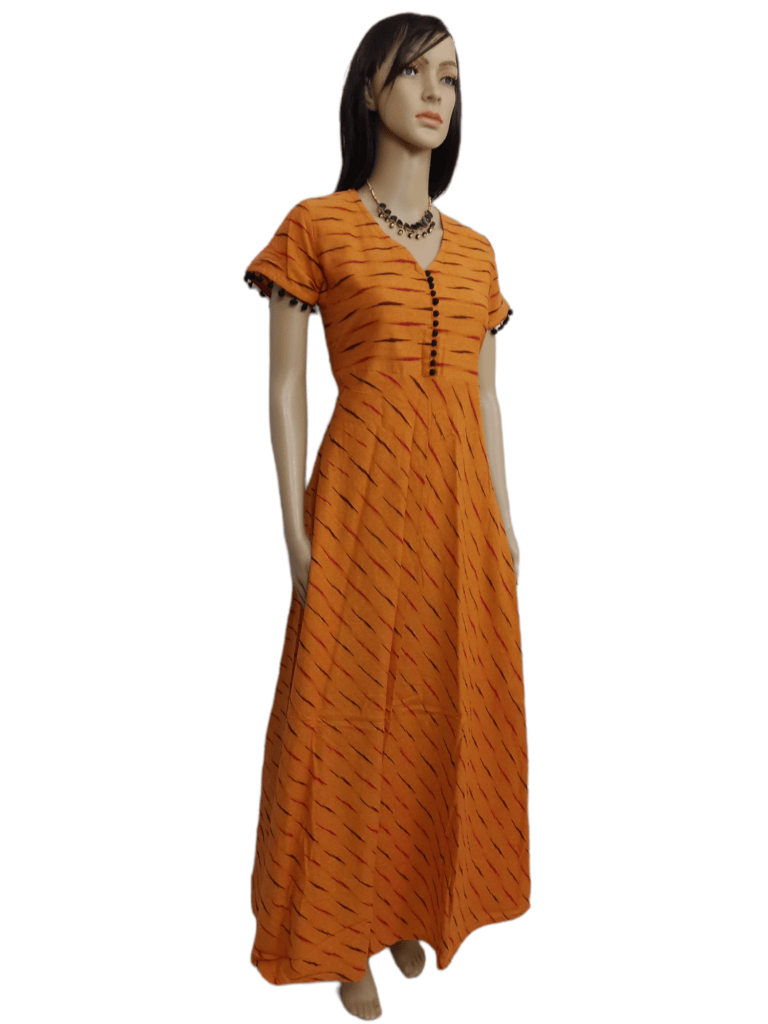 Orange IKKAT cotton Anarkali Kurti with flair