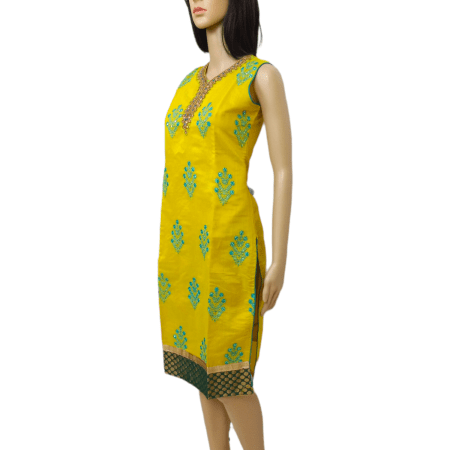 Boutique collection Yellow with green embroidery and beadwork kurti top