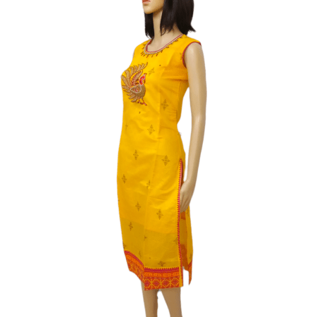Boutique collection yellow silk kurti with embroidery and bead work