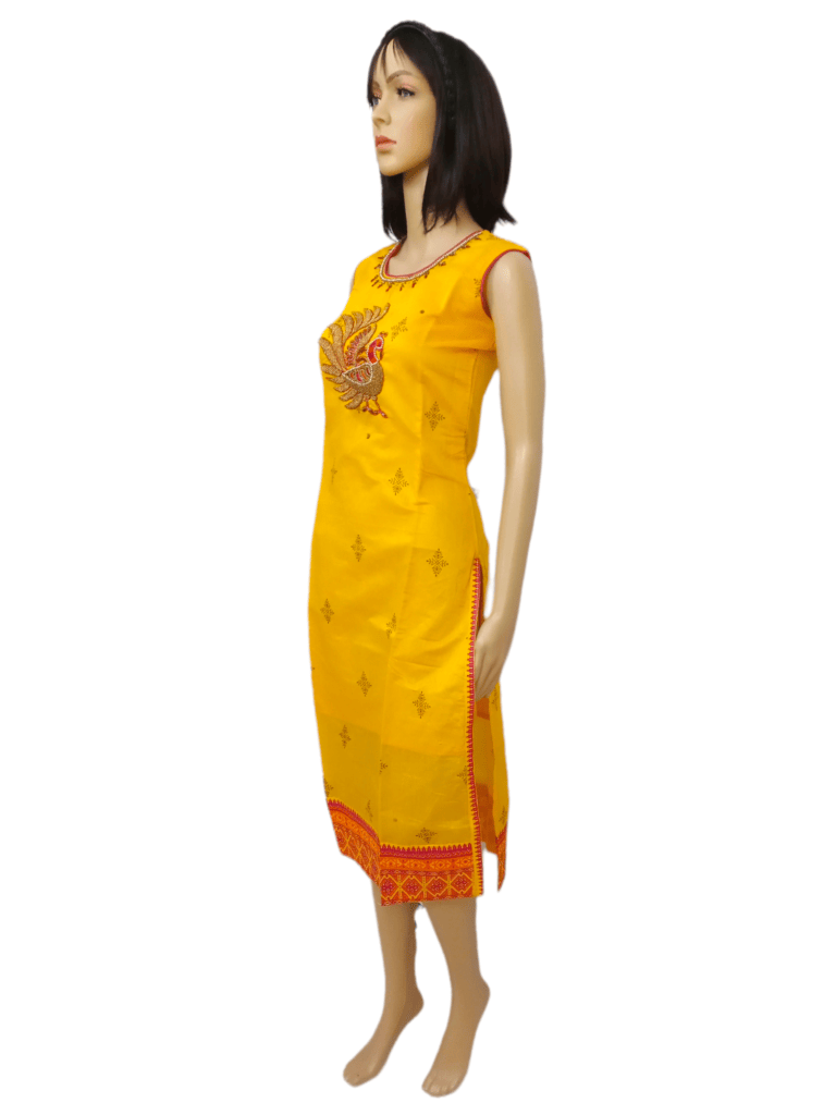 Boutique collection yellow silk kurti with embroidery and bead work