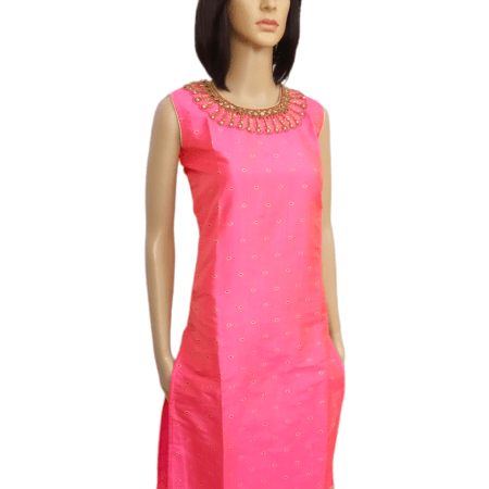 Boutique collection Pink silk kurti top with golden thread work and bead work