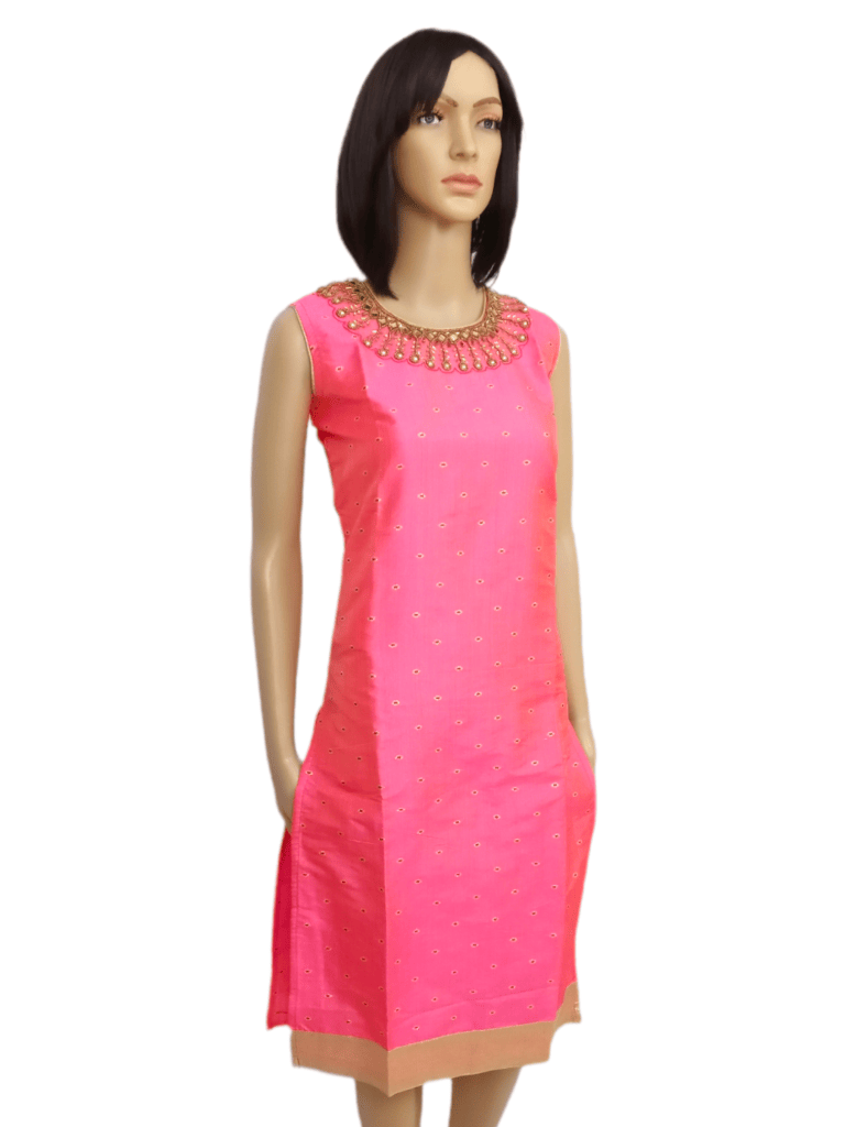 Boutique collection Pink silk kurti top with golden thread work and bead work