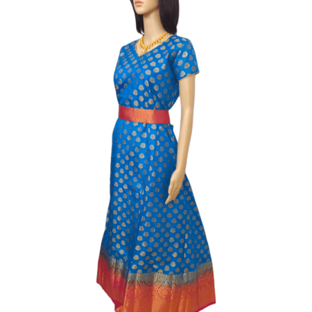Beautiful blue Silk Anarkali Kurti [Long] with Contrast Belt and flower prints