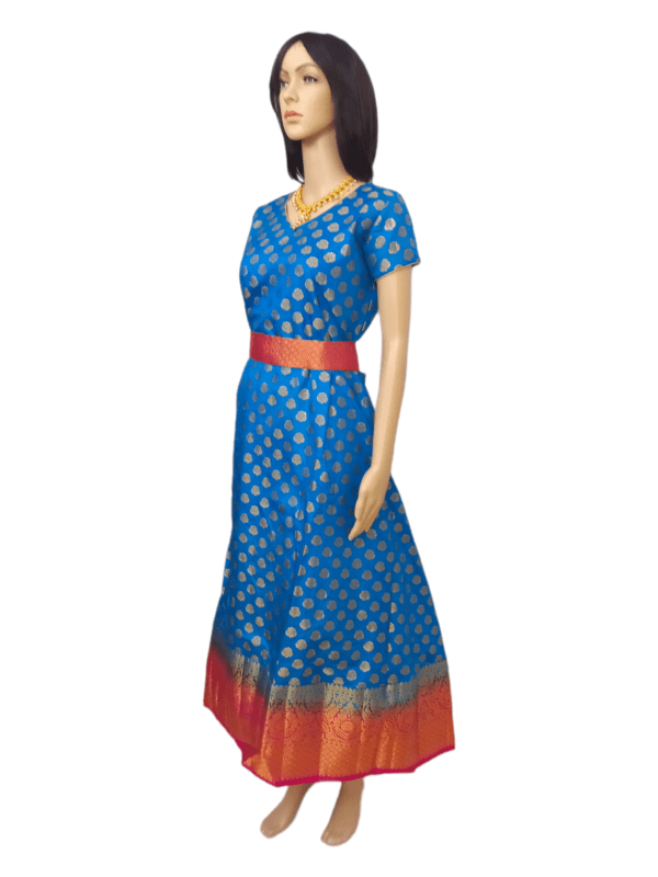 Beautiful blue Silk Anarkali Kurti [Long] with Contrast Belt and flower prints