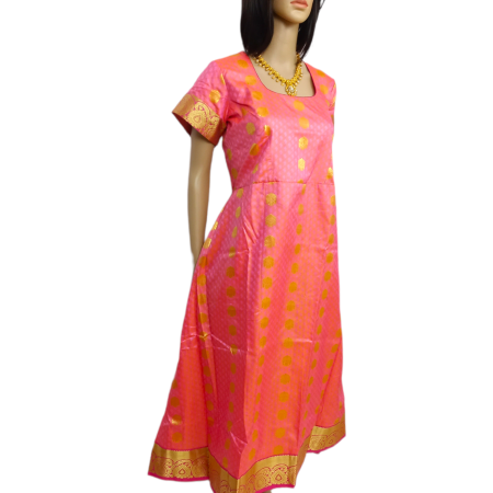 Pink colour pure Silk Anarkali Kurti [Long]  Flaired with mango design border